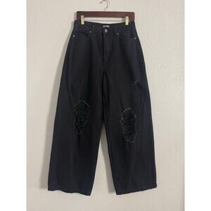Hot Topic Black Distressed Wide Leg Jeans Ripped Grunge Goth‎ Y2K 5